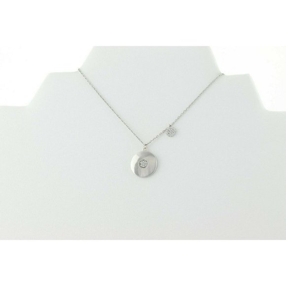 Sterling Silver Round Disk CZ Necklace 16 inch chain 1 mm wide - Picture 5 of 8